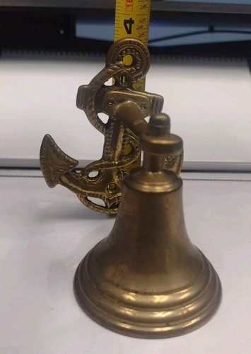 Vintage Brass Nautical Bell with Anchor Wall Door Mount Complete Rare Decoration - Picture 6 of 9
