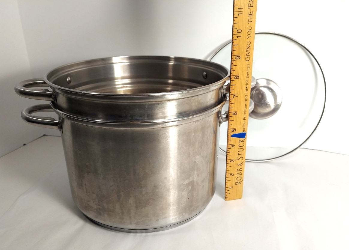 Fagor 7 Qt SS Stock Pot Gas Electric Vitro-Induction w/ Lid & Pasta Strainer