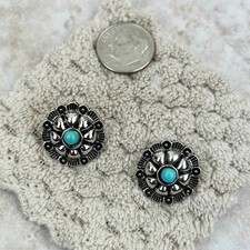 Silver Blue Turquoise Stone Concho Stud Earrings