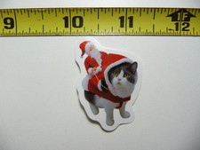 FUNNY CAT KITTEN SMALL STICKER DECAL SANTA RIDING COSTUME PET FELINE
