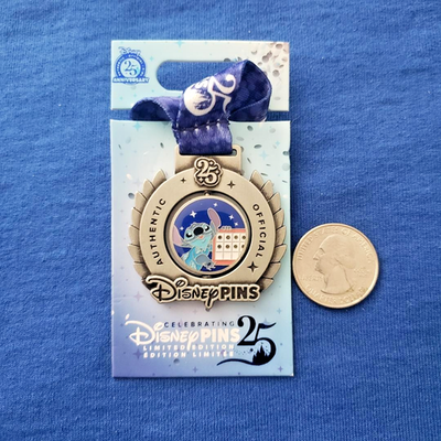 #ad Stitch Pin of the Month 25th Anniversary Medal LE4000 Spinner Disney Pin 2025 $32.99