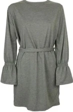 ZARA TRAFALUC Grey Dress Belted Knee Length Size Medium Statement Sleeves