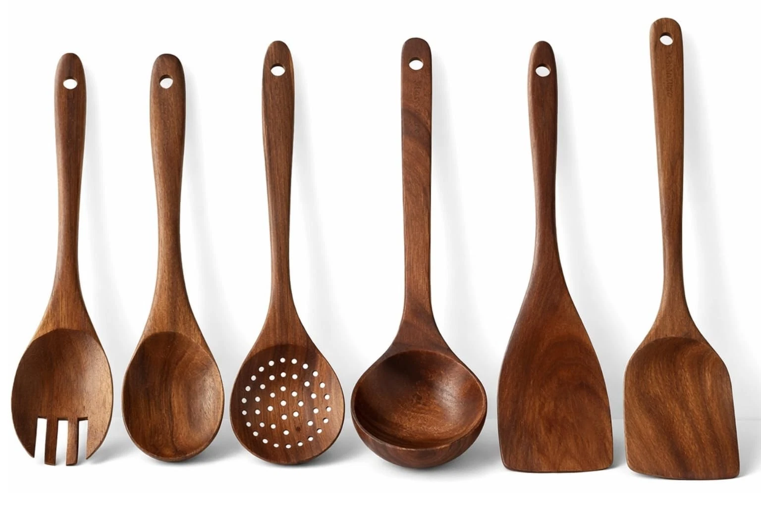 Teak Wood Kitchen Utensils Set – 6 Piece, Sustainable Teak Cooking Utensils, ...