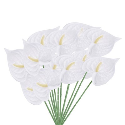 10Pcs 13'' Artificial Anthurium Lily Flowers Floral Bouquet Decor, White