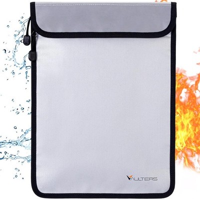 2000 Fireproof Document Money Bag Two Pockets Waterproof Zipper 15x11 Inch