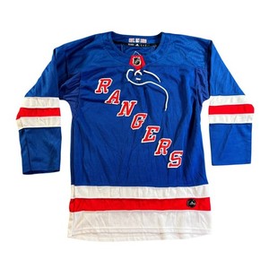 Adidas New York Rangers Jersey Mens 46 Blue NHL Authentic Lace Up Fight Strap