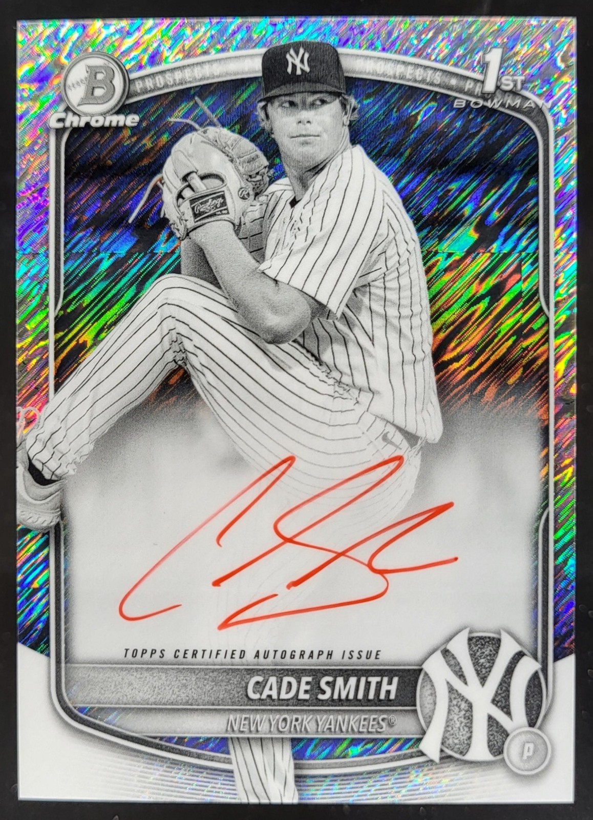 2025 Bowman Chrome Cade Smith Auto Black and White Shimmer 1st Yankees MS2