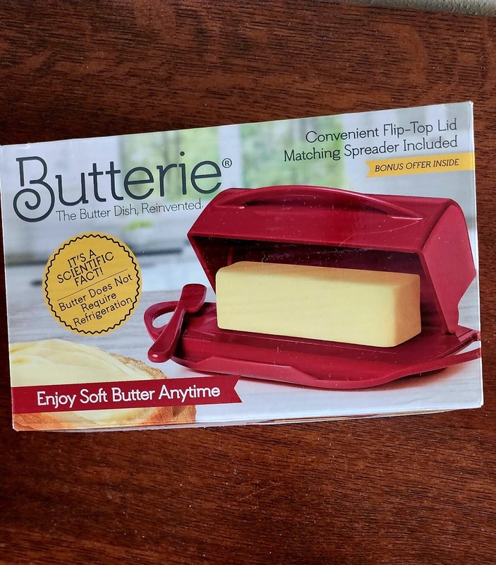 NEW Butterie Flip-Top Butter Dish RED w/ Spreader & Toaster Tongs