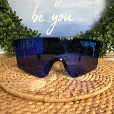 Kids VIPER Shield Cycling Sunglasses Blue Mirrored Lens Black Frame UV400