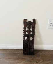 vintage hand carved Wooden Figurative Hair Comb From Africa 5/17 Inch