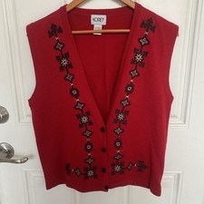 Koret Women  s Sweater Vest Size M Embroidered