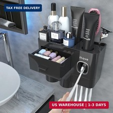 iHave Toothbrush Holders Wall Mounted with Toothpaste Dispenser 2 Cups