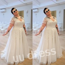 Plus Size Wedding Dresses Short Sleeve V Neck...