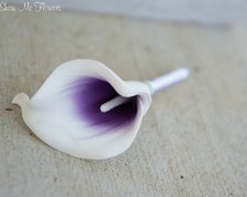 Calla Lily Boutonniere Purple  White Wedding Groom Pick Ribbon Color