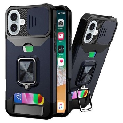 iPhone 16 Plus - Card Magnetic Ring Stand Hybrid Case (Blue)