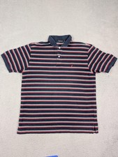 Nautica Polo Shirt Mens Medium Navy Red Gray Striped 100 Cotton Sail Logo