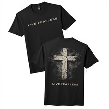 T-shirt cotone vintage maglietta ispirazione fede cristiana croce senza paura dal vivo