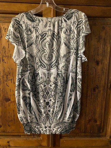 Emerald Live and Let Live - black and white beaded blouse - XL - Picture 2 of 8
