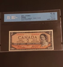 1954 Bank of Canada $2 DEVIL FACE Banknote. PREFIX "I/B". CCCS Graded.