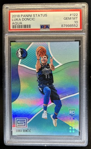 2018-19 Panini Status Luka Doncic Aqua Rookie RC #122 Mavericks PSA 10 GEM MINT