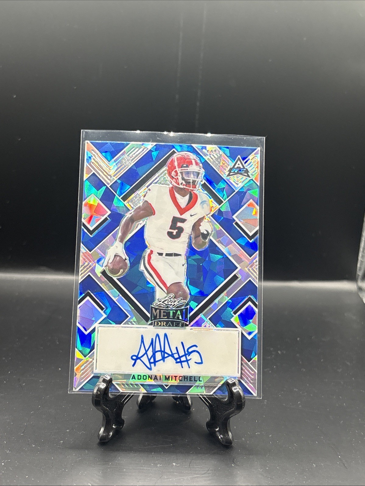 2022 Leaf Metal Draft Adonai Mitchell Rookie Auto Autograph Cracked Ice Blue /20