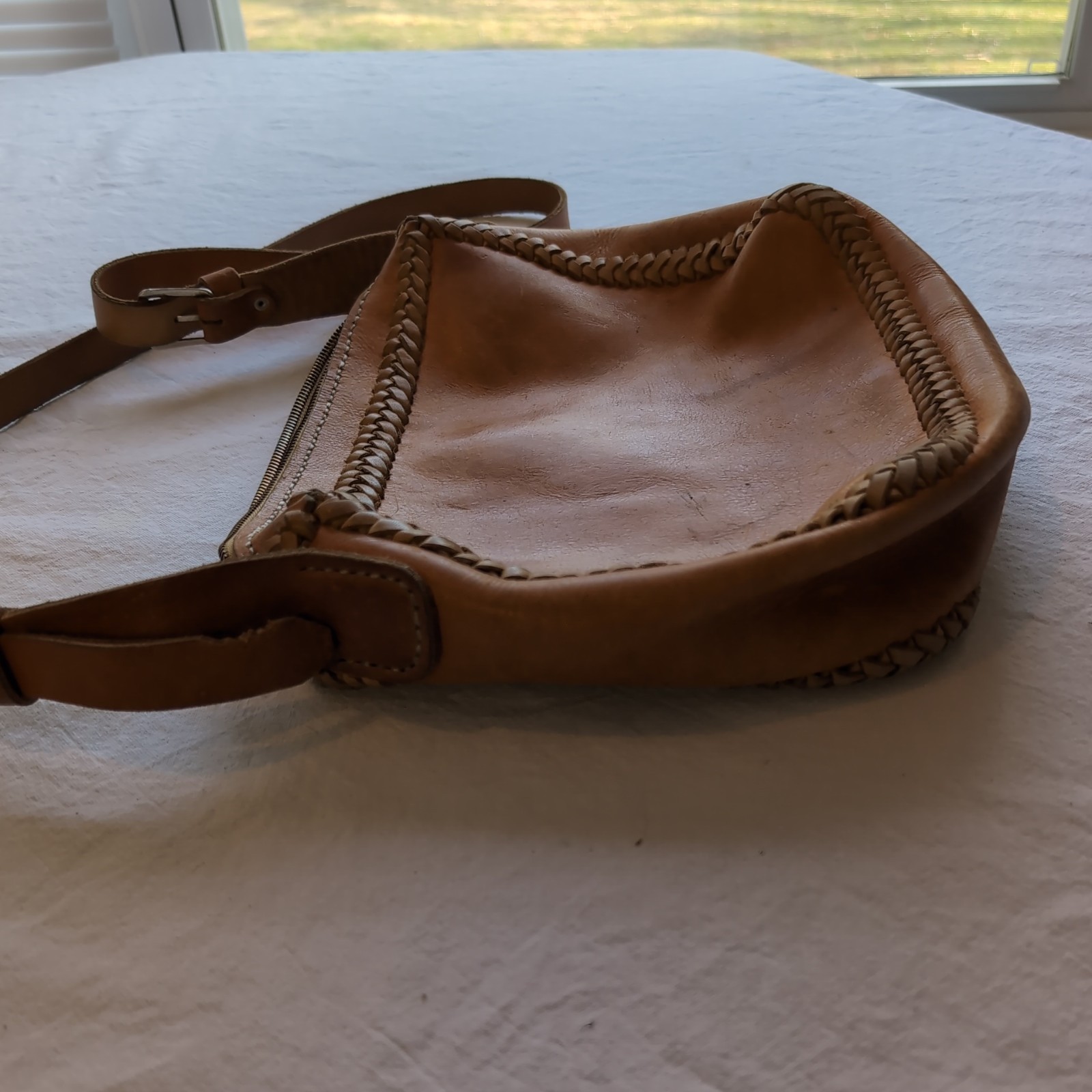 VTG 70s Tooled Handmade Soft Leather Whipstitch B… - image 9