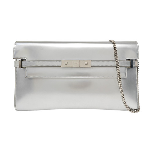 【Authentic】 Yves Saint Laurent MANHATTAN Silver Leather Handbags (DDP)