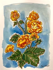 SLOOG Original Art Unique Contemporary Wall Art on Paper 9x12 Orange Flower