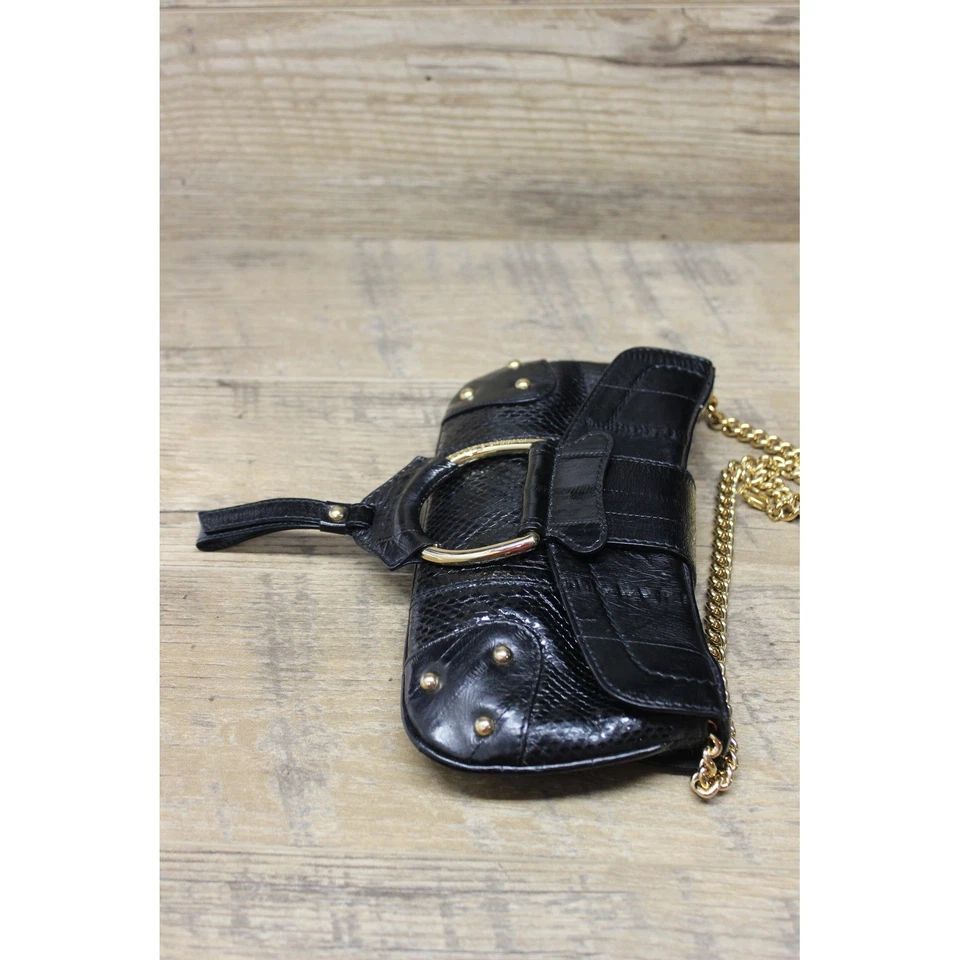 Bolso Baguette de Hombro Dolce & Gabbana Vintage Cuero Piel de Anguila Negra Anillo en D Foto 3 de 4