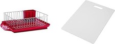 3-Piece Dish Rack Set Red & Large Cutting Board Dishwasher- Safe Plastic