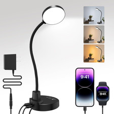 15W LED Desk Lamp with USB Charging Ports   Dimmable Table Lamp with 3 Color Tem