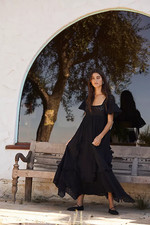 Free People Bring The Romance Midi Dress Black Ruffle Lace Bohemian Maxi New S
