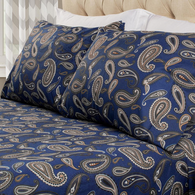 Superior Flannel Brushed Cotton Paisley Bed Sheet Set Soft Warm Bedding