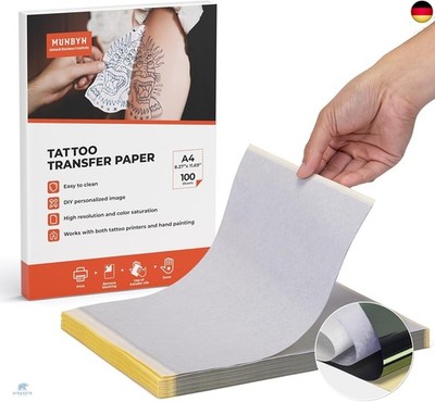 MUNBYN 100 Sheets Tattoo Transfer Paper A4 Stencil Paper Tattoo Paper for