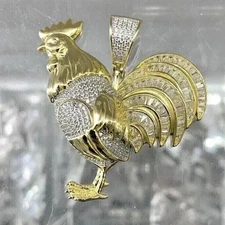 3.60Ct Round Cut Moissanite Men's Rooster Custom Pendant 14K Yellow Gold Plated