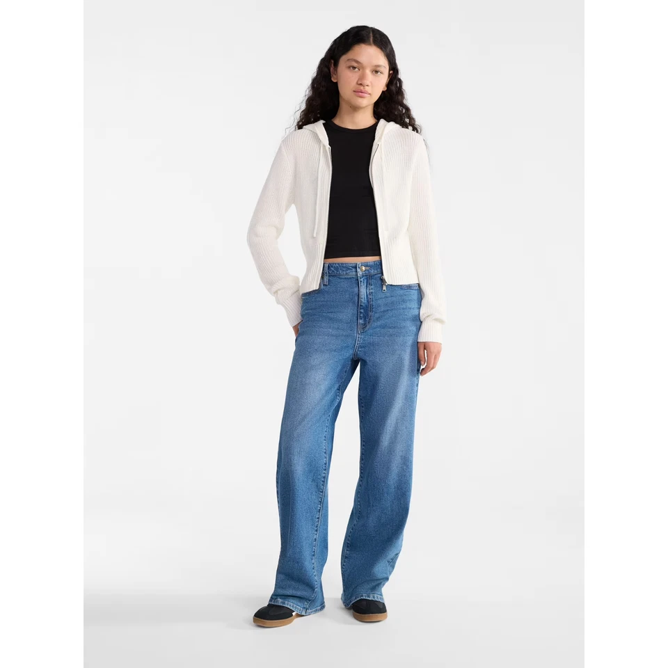 Suéter con capucha bidireccional con cremallera No Boundaries para mujer, ligero, talla XS (0-2) Foto 2 de 4