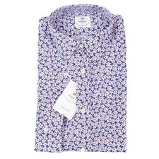 Luigi Borrelli Blue Floral Print Lightweight Cotton Shirt 15.75 Eu 40 M NWT