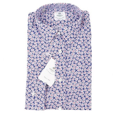 Luigi Borrelli Blue Floral Print Lightweight Cotton Shirt 15.75 (Eu 40) M NWT