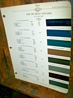 1936 DeSoto De Soto Acme car auto Paint Chips- Very Good