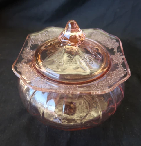 Vintage Depression Glass Pink Adam Candy and Lid