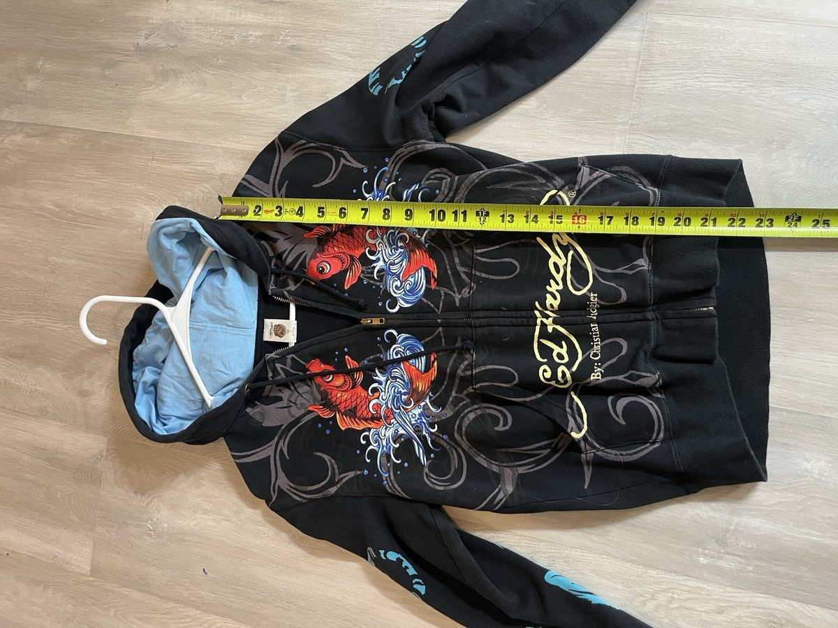 Ed Hardy by Christian Audigier Full-Zip Hoodie Koi Fish Skull Y2K