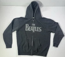 Vintage The Beatles Hoodie Zip Up L Black Distressed Logo Apple Corps Pullover
