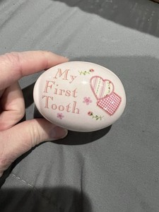 Tooth Fairy My First Tooth Covered Trinket Box Small Pink Rose 2.5”