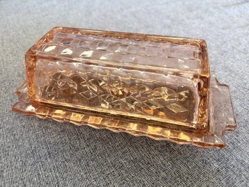 Vintage Pink Pressed Depression Covered Butter Dish