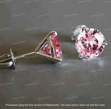 2Ct Round Cut Lab Created Pink Diamond Women Stud Earring 14k White Gold Plated
