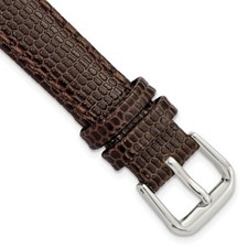 14mm 6.75" Brown Lizard-Style Grain Leather Silver-tone Buckle Watch Band