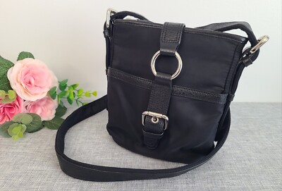 Talbots Black Nylon & Leather Crossbody Shoulder Bag