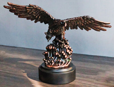 Wings Of Glory Bald Eagle Swooping Over Water Bronzed Resin Figurine With Base