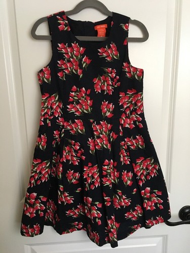 Navy Red Tulip Flower Tank Dress Girls 