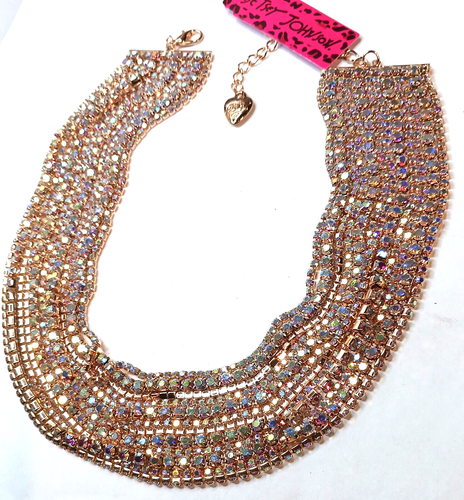 Glamor GOLD Multi Chain AB RHINESTONE Choker Betsey Johnson Statement Necklace - Picture 10 of 14